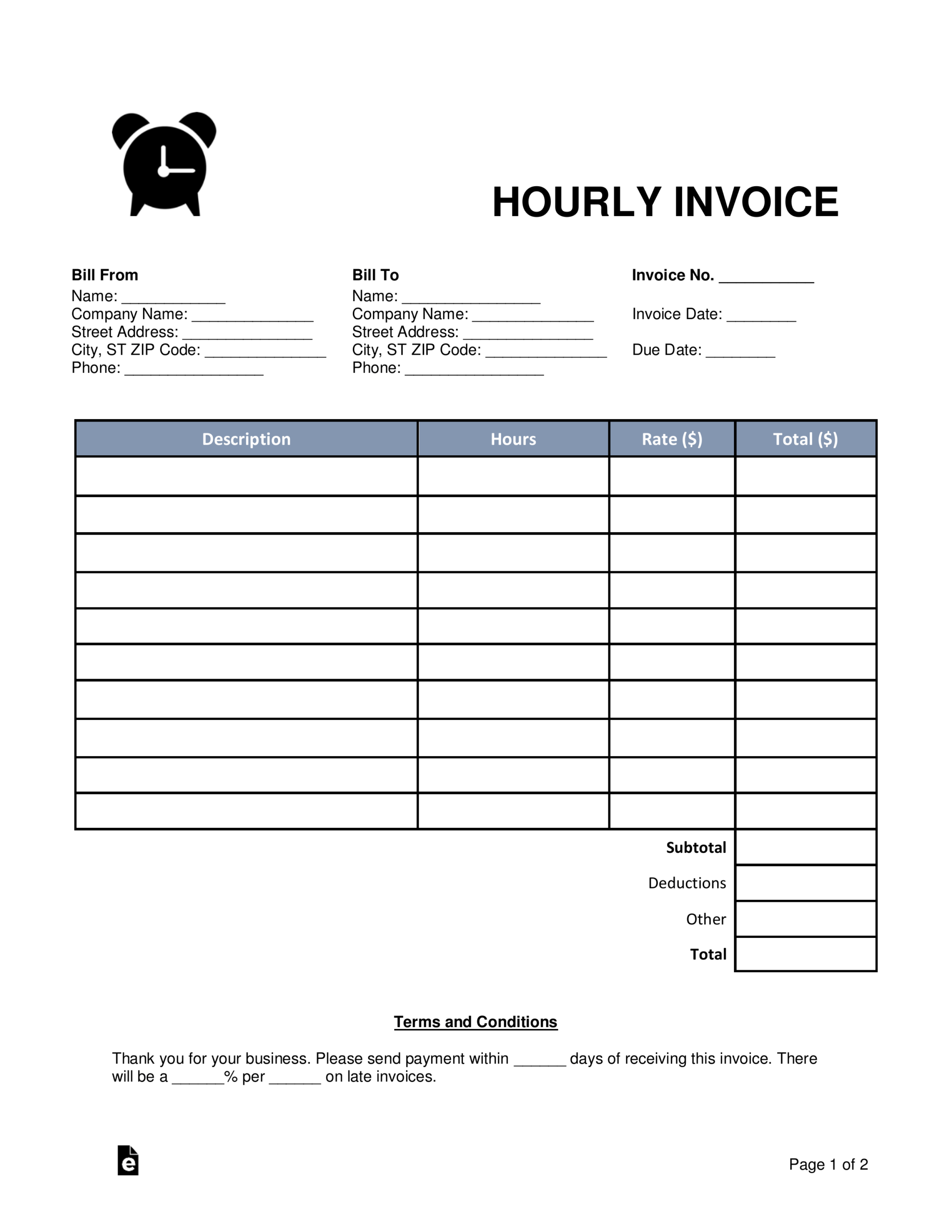 Invoice For Hours Worked Template Bonsai