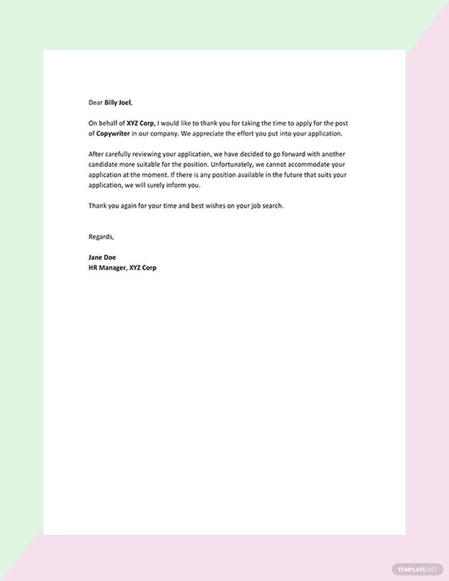 Job Rejection Letter In Word Google Docs PDF Download Template Job Rejection Letter In Word Google Docs PDF Download Template