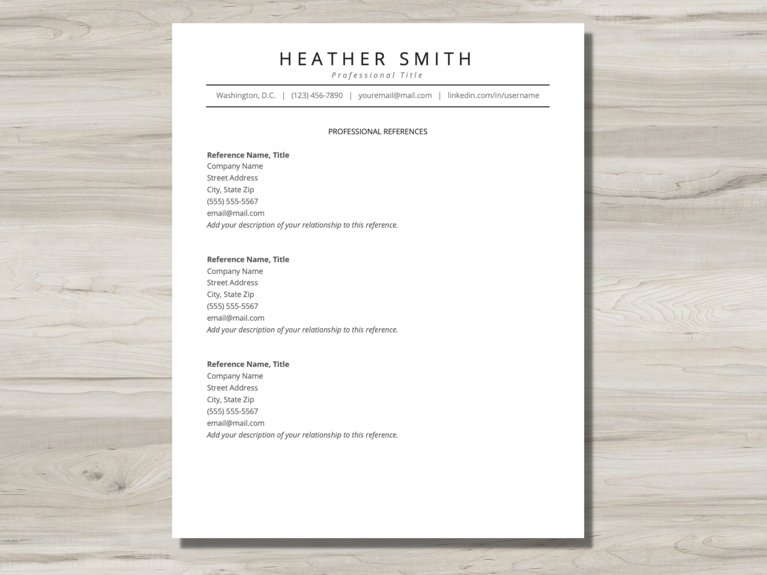Minimalist Professional References Template DIGITAL DOWNLOAD Template For Word Google Docs Etsy Finland