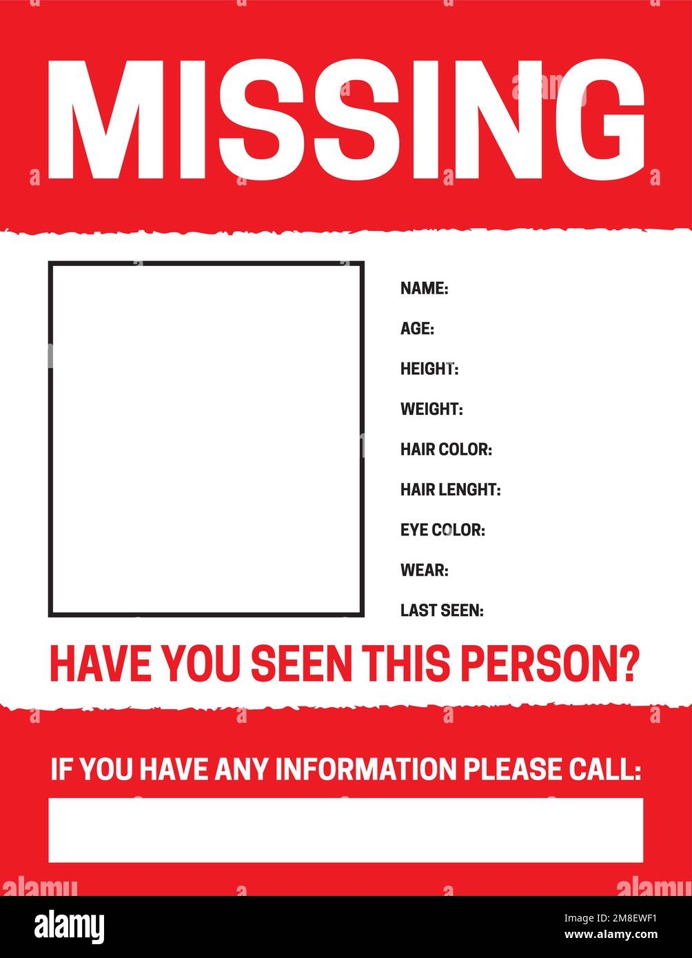Missing Person Poster Template Stock Vector Image Art Alamy