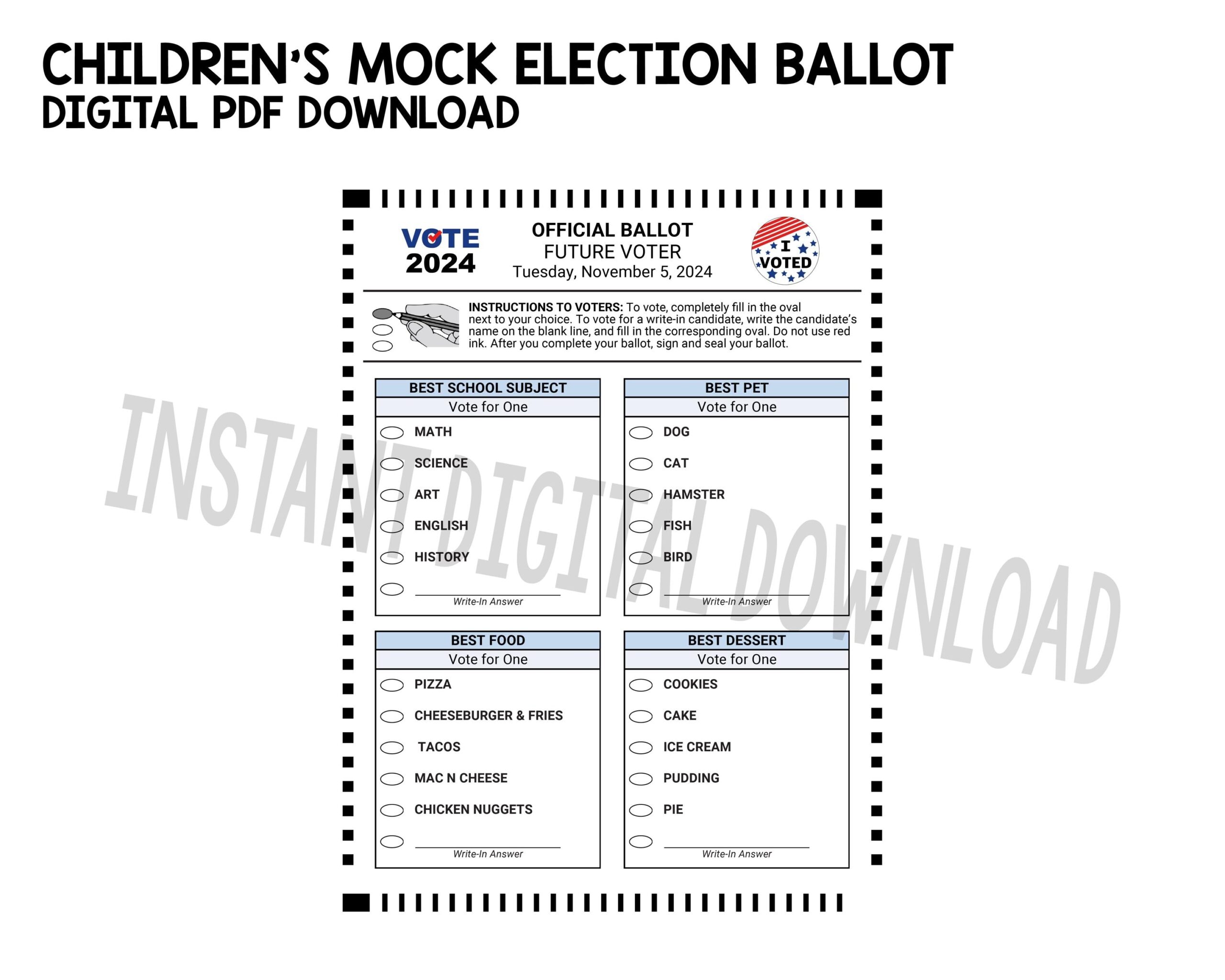 Mock Election Ballot INSTANT DIGITAL DOWNLOAD Etsy Israel
