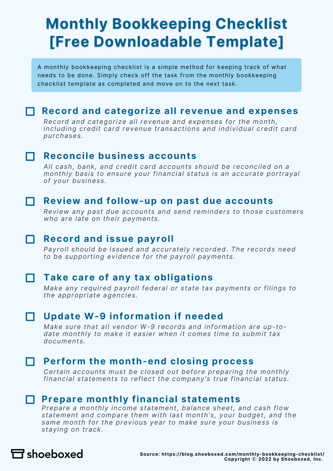 Monthly Bookkeeping Checklist A Quick Guide Free Template