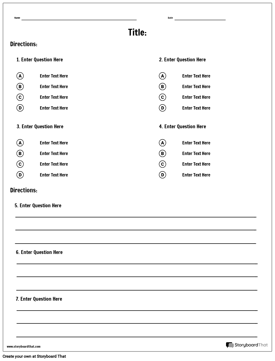 Multiple Choice And Descriptive Questions Quiz Template