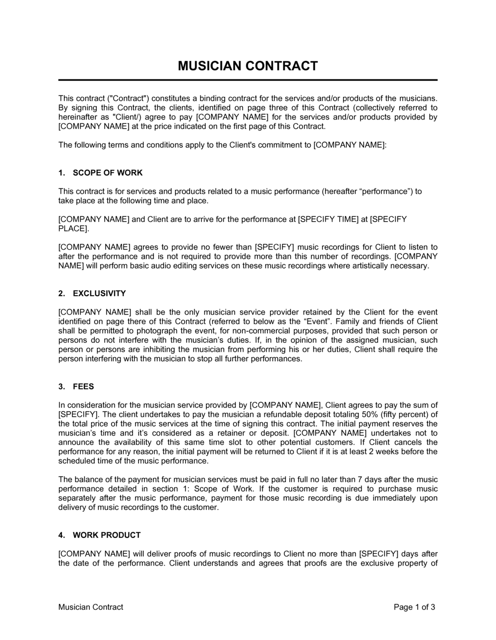 music performance contract template