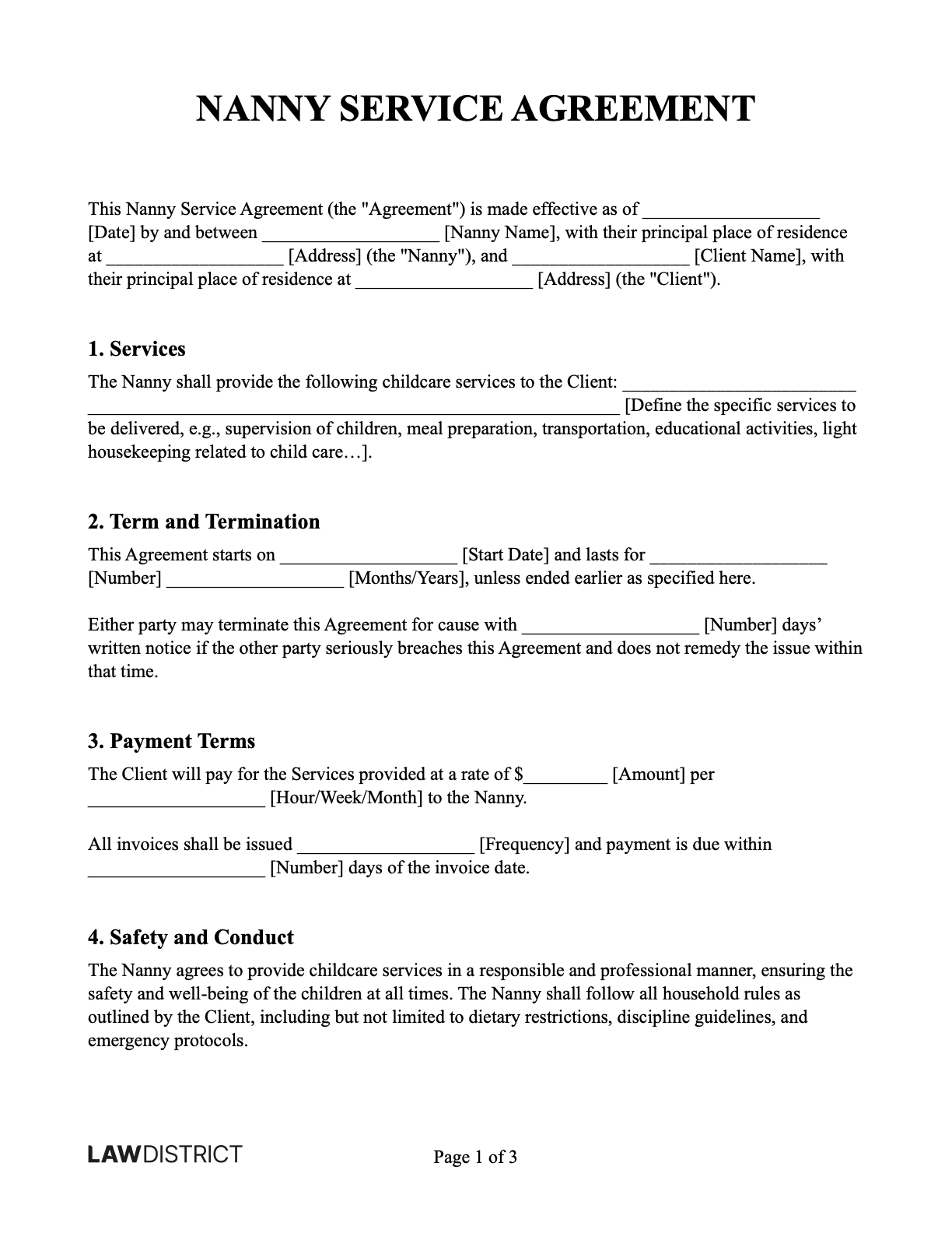 Nanny Contract Service Agreement Template Lawdistrict