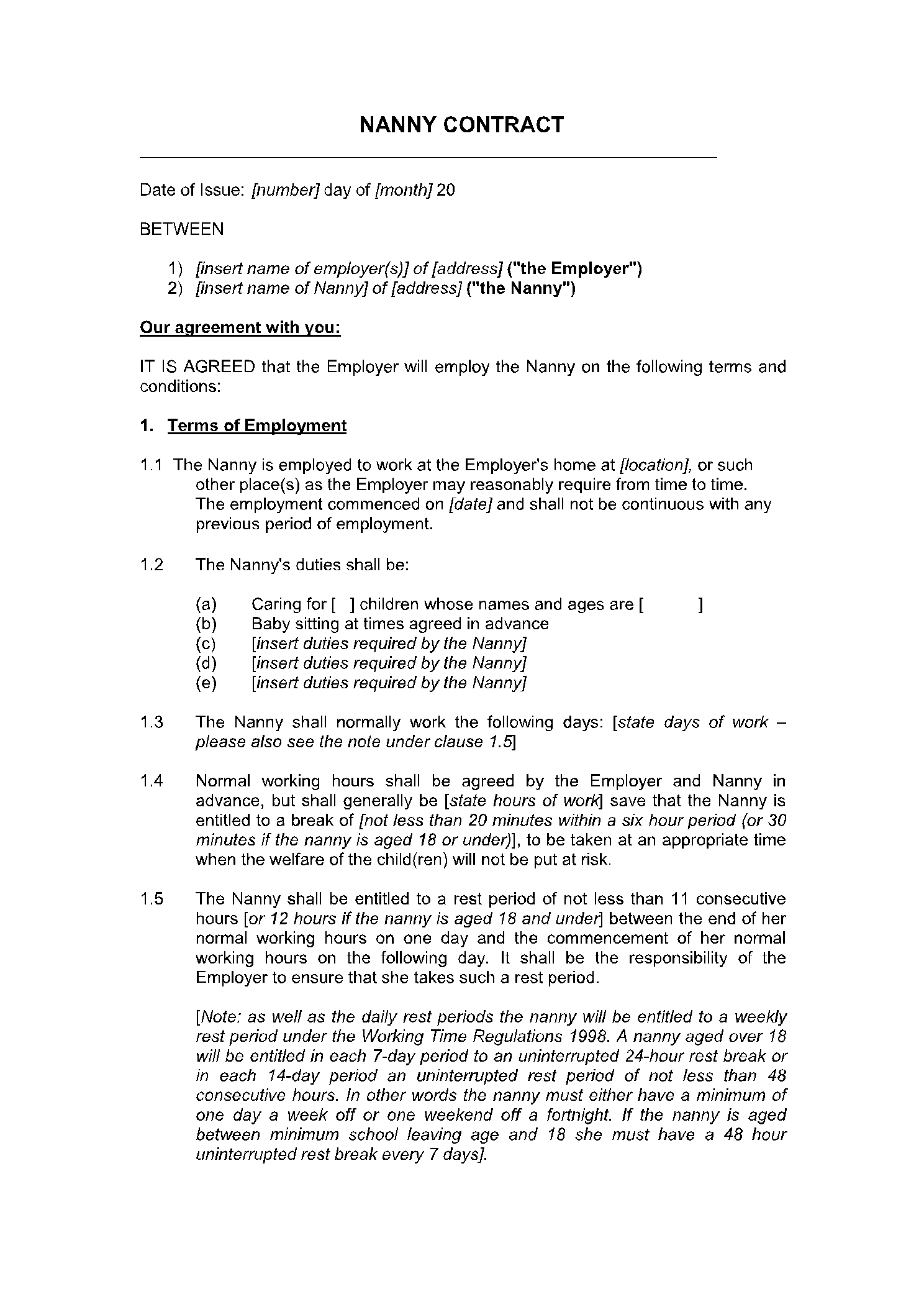 Nanny Contract Template Get Free Sample 2021 CocoSign