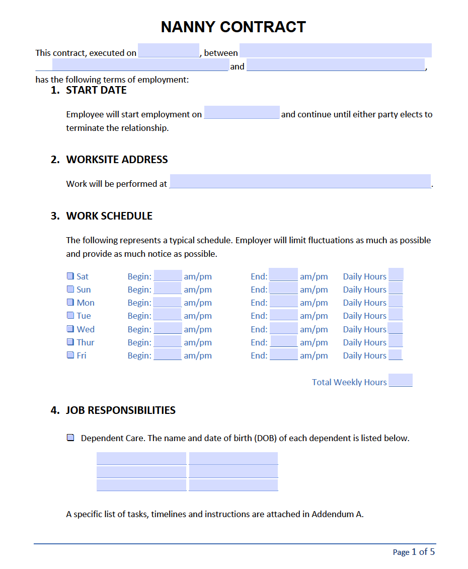 nanny contract template