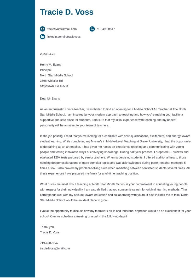 New Teacher Cover Letter First Year Teacher Sample Guide