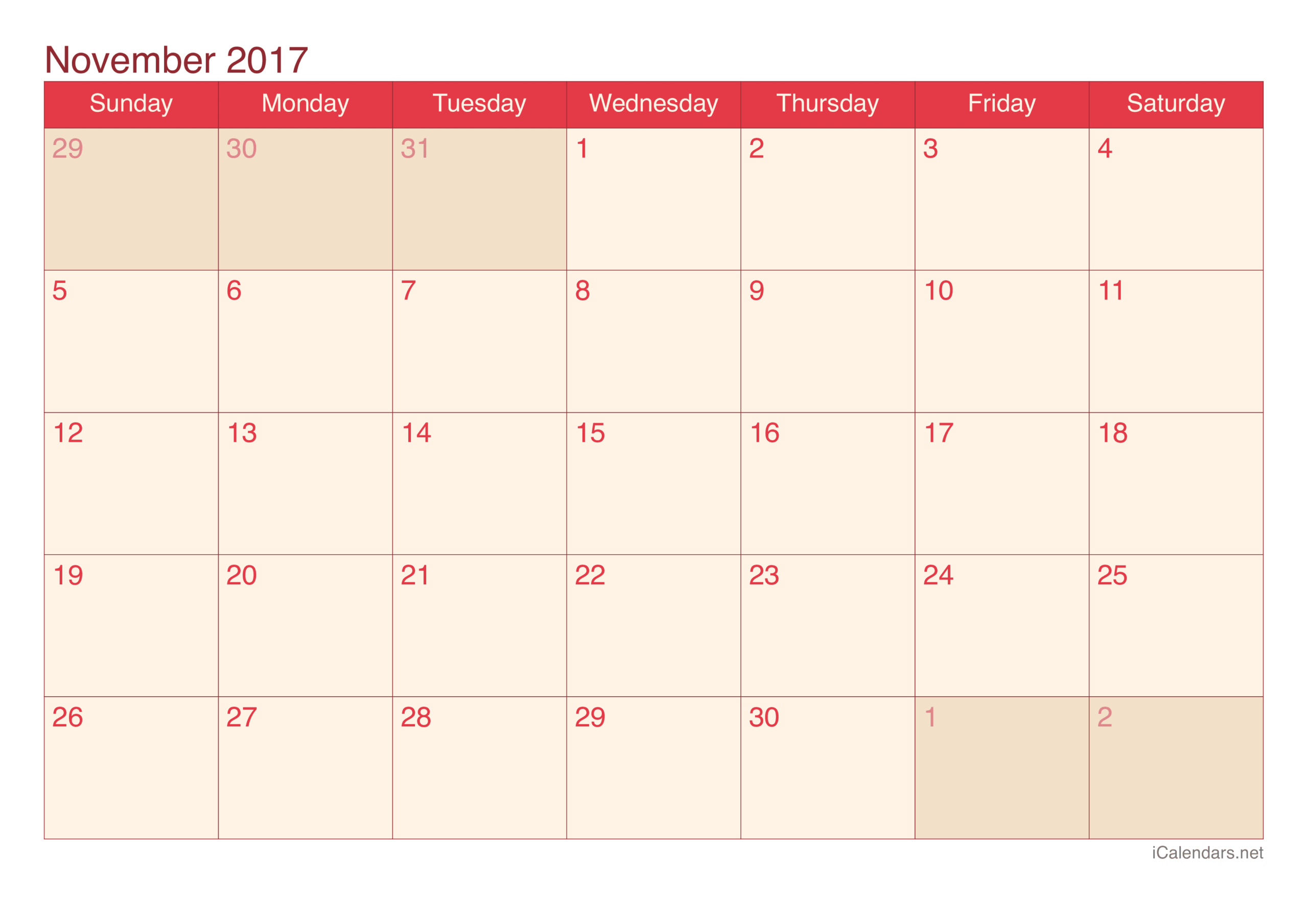November 2017 Printable Calendar
