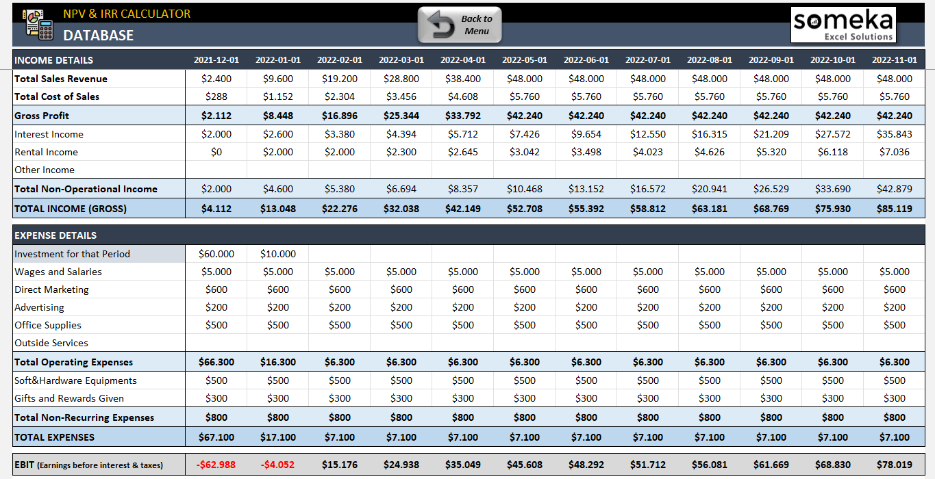 NPV IRR Calculator Excel Template IRR Excel Spreadsheet NPV IRR Calculator Excel Template IRR Excel Spreadsheet