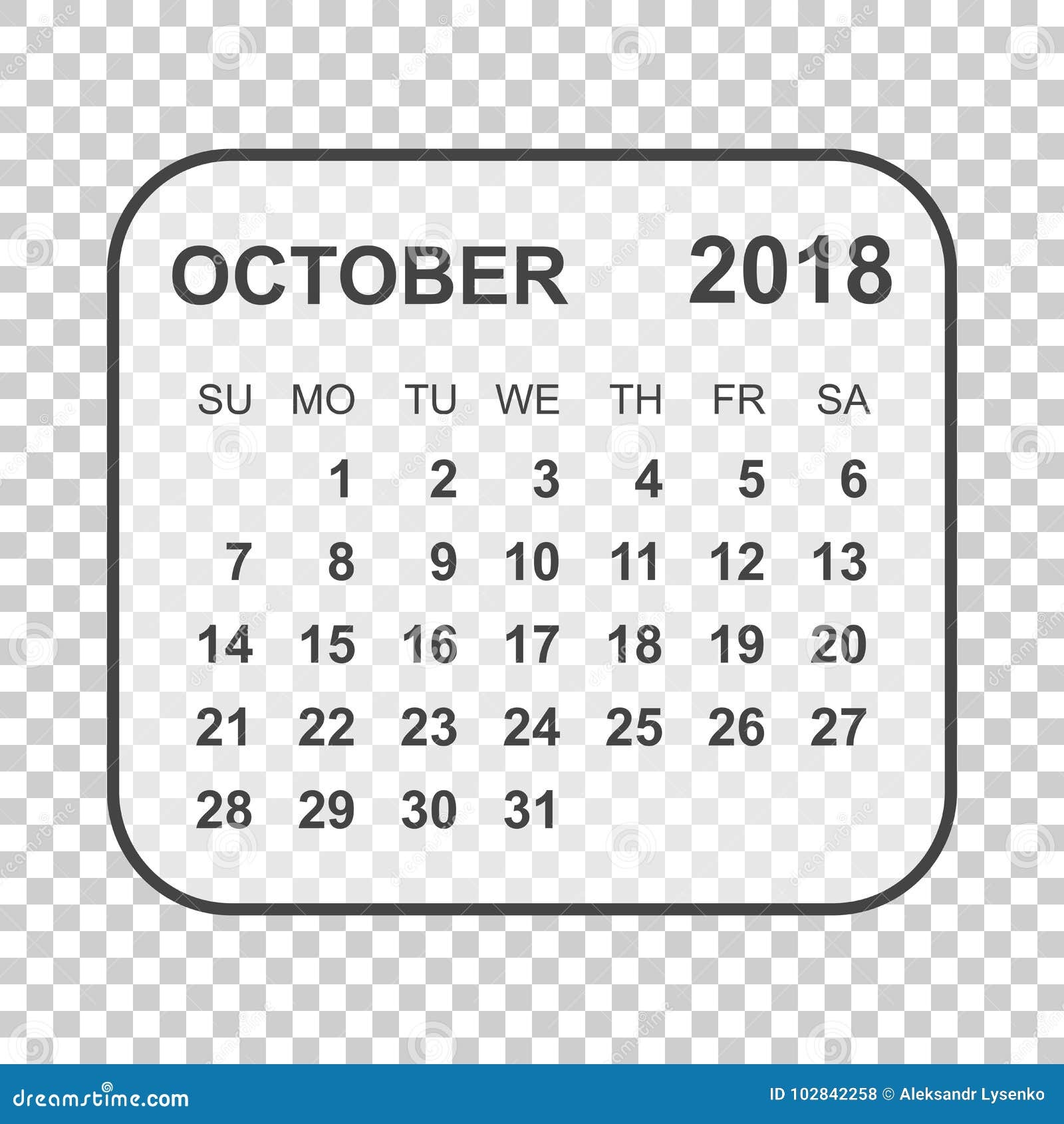 October 2018 Calendar Calendar Planner Design Template Stock Vector Illustration Of Personal Number 102842258
