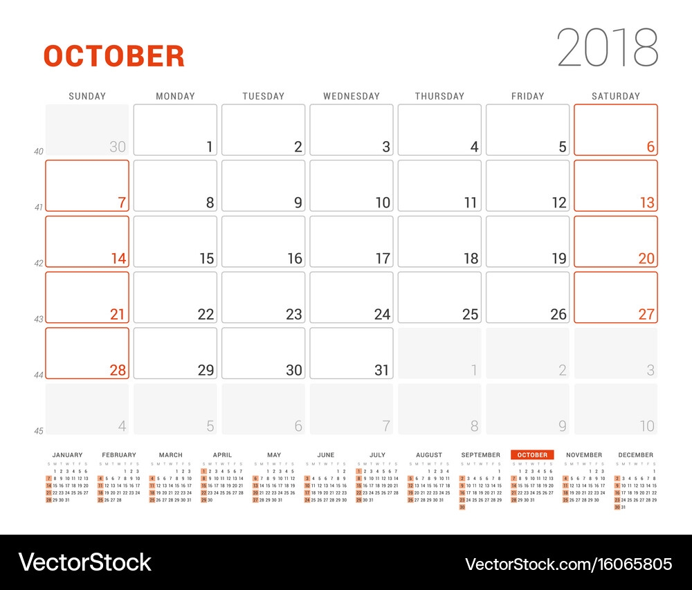 calendar template october 2018