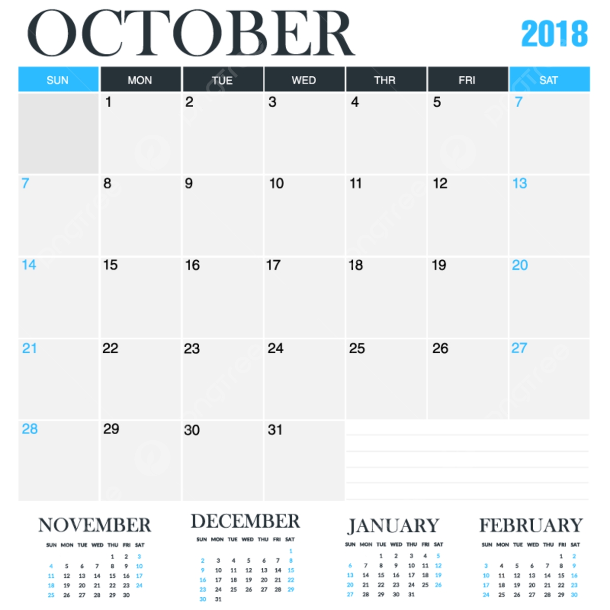 October Calendar 2018 Template Download On Pngtree