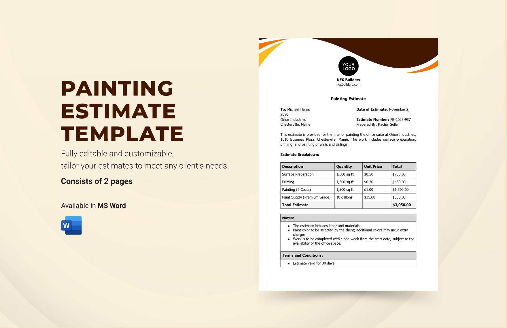 Painting Estimate Template In Word Download Template