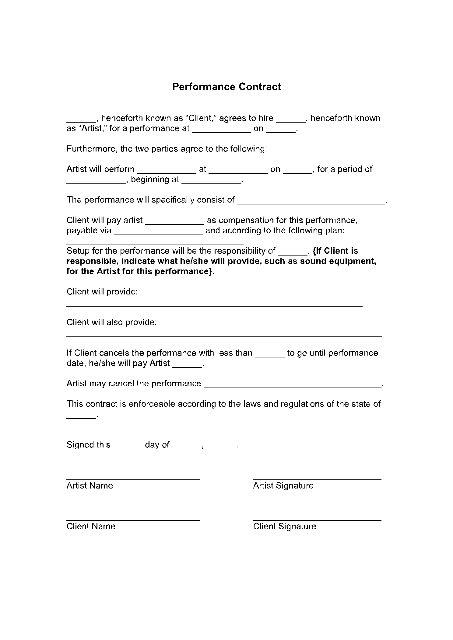 Performance Contract Template Get Free Sample CocoSign