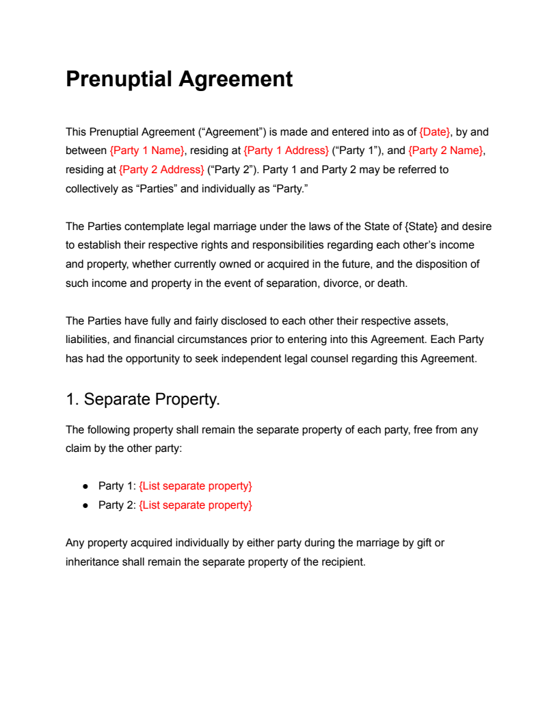 Prenup Agreement Template Free Prenuptial Contract Docusign