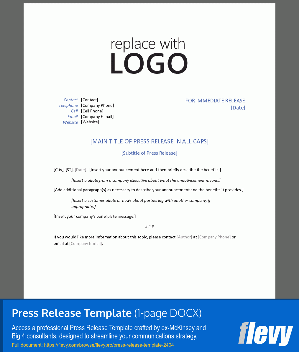 Press Release Template Word