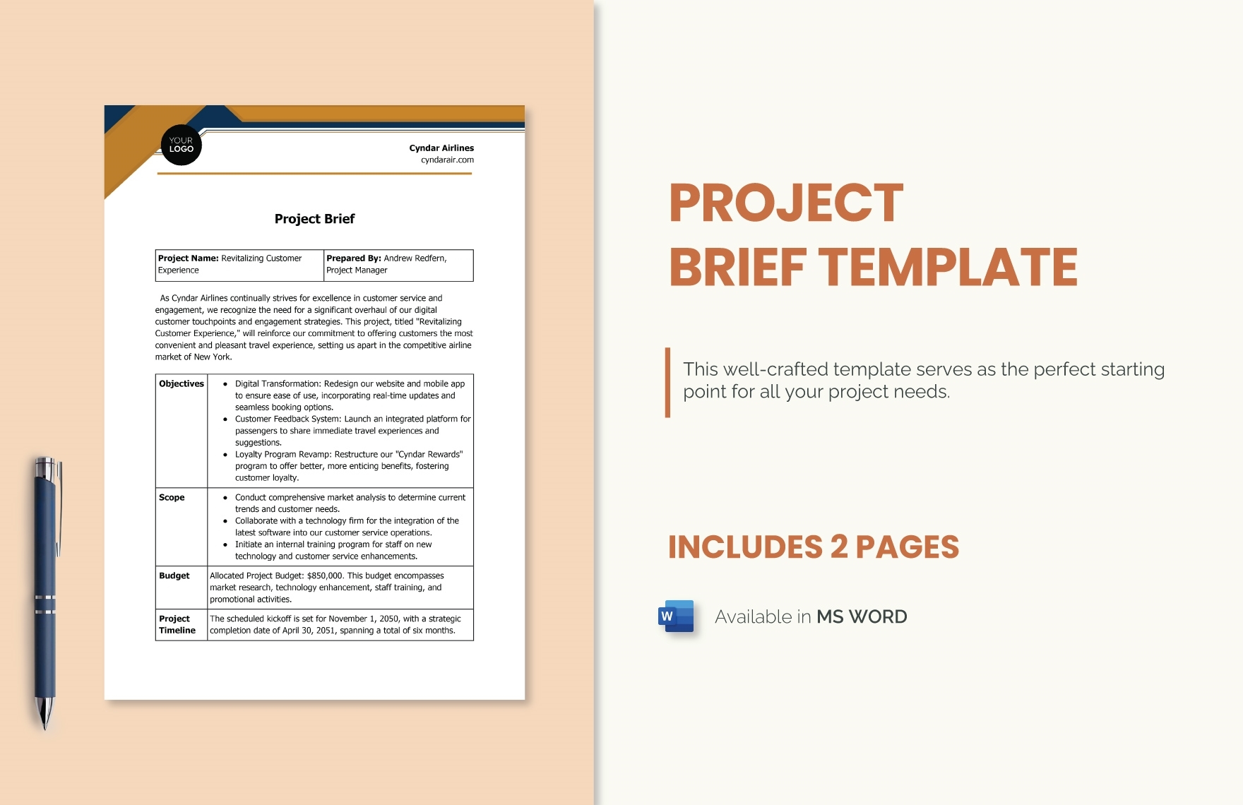 Project Brief Template In Word Download Template