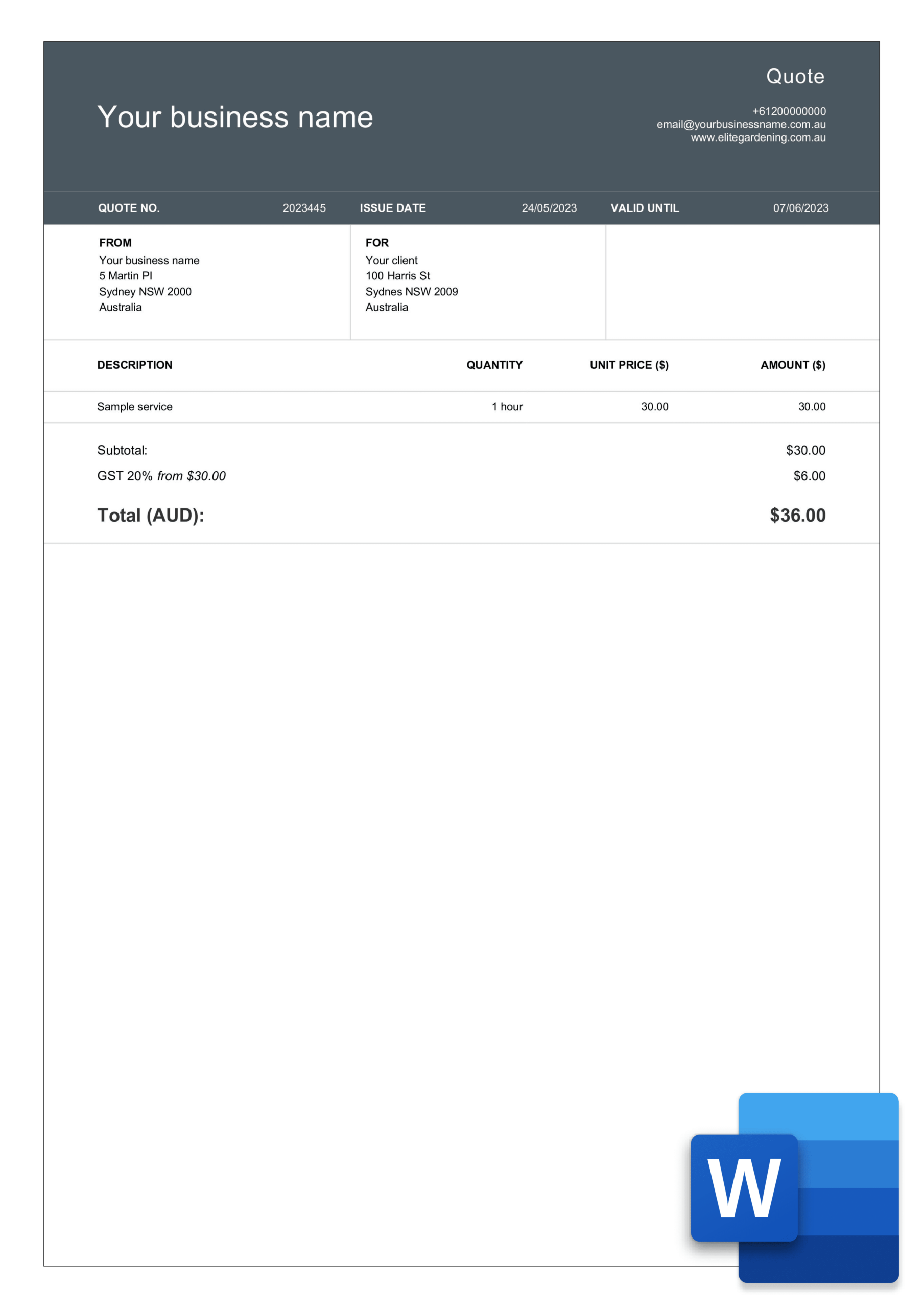 Quote Word Invoice Template Free Editable Billdu