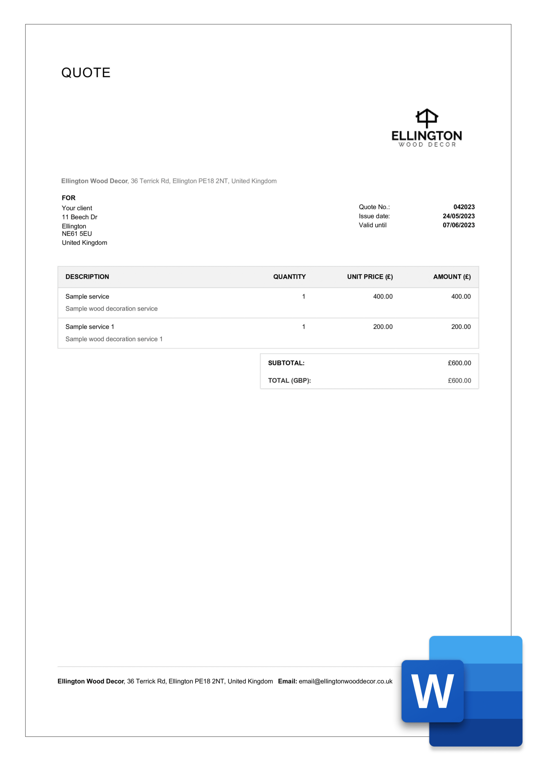 Quote Word Invoice Template Free Editable Billdu