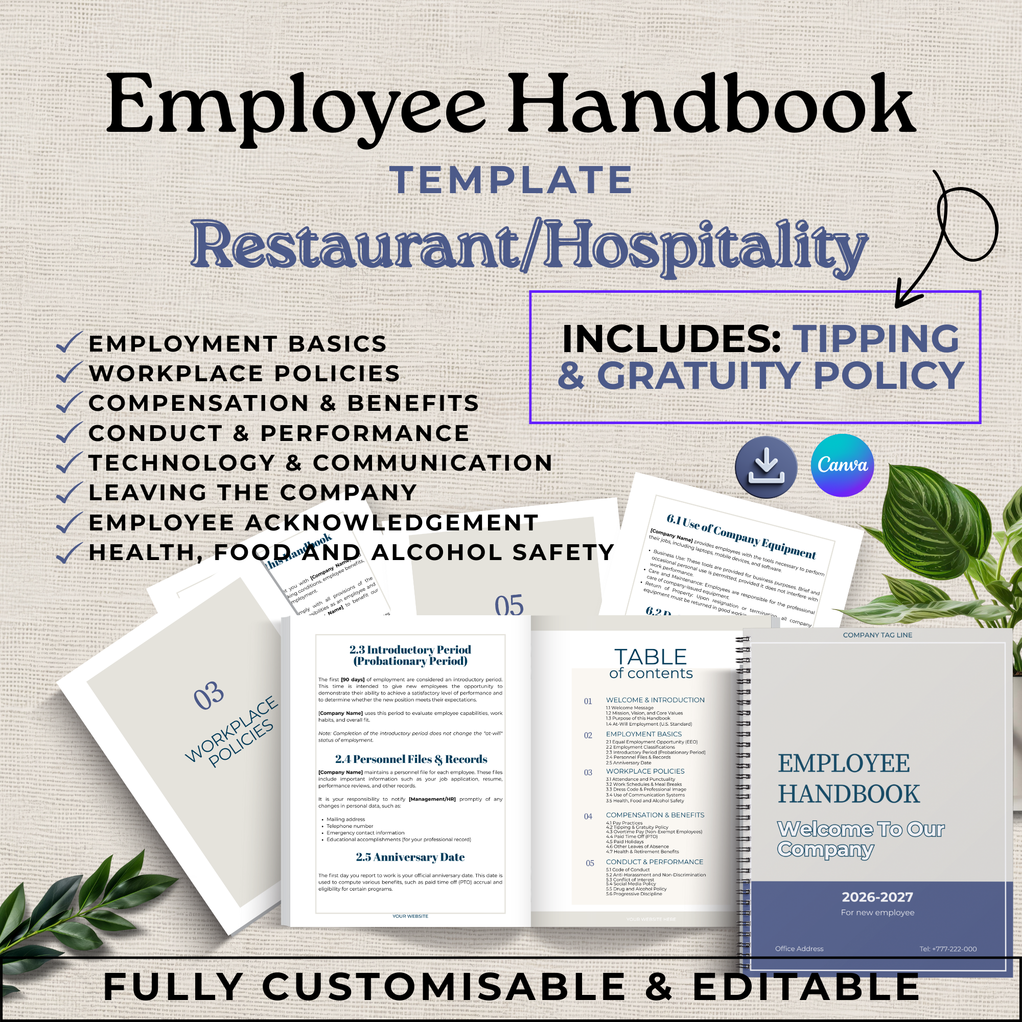 restaurant employee handbook template