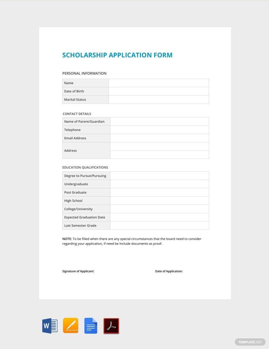 Sample Scholarship Application Form Template In Word Pages PDF Google Docs Download Template Sample Scholarship Application Form Template In Word Pages PDF Google Docs Download Template
