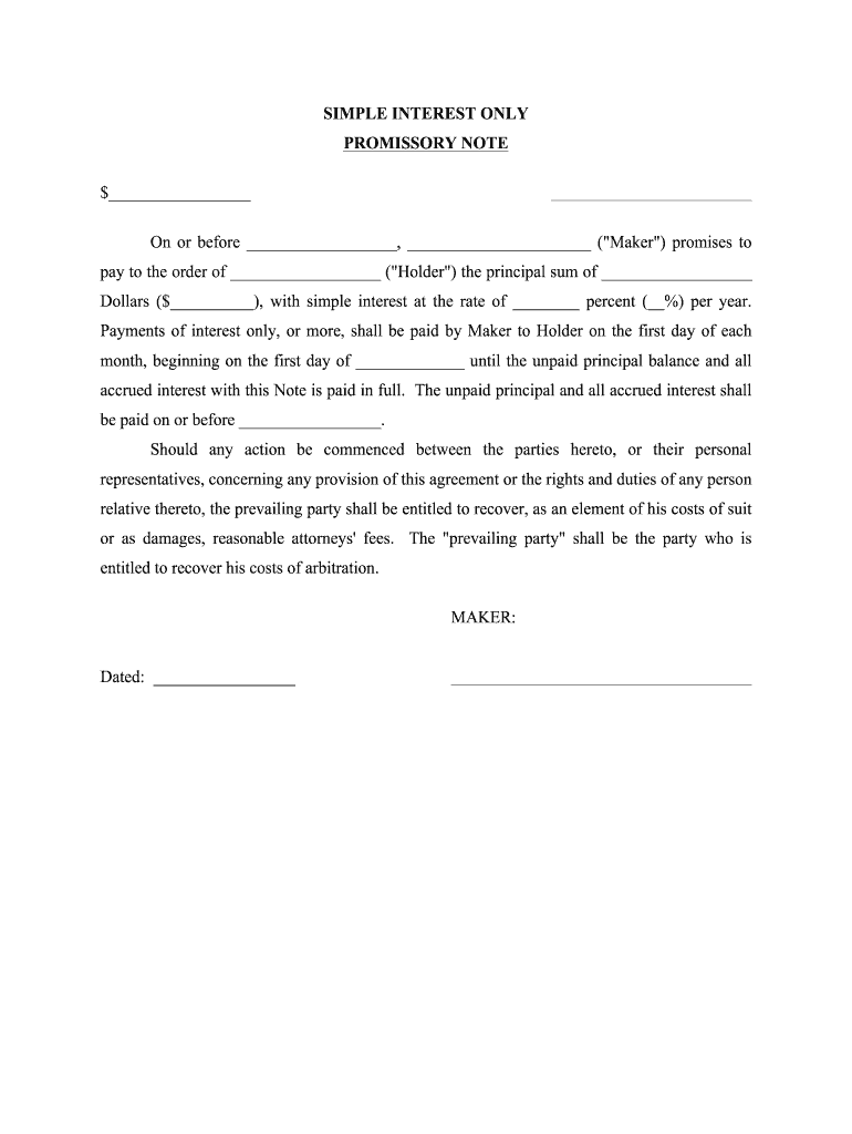Simple Interest Only Promissory Note Blank Fillable Template Fill Out Print Download PDF PdfFiller Simple Interest Only Promissory Note Blank Fillable Template Fill Out Print Download PDF PdfFiller
