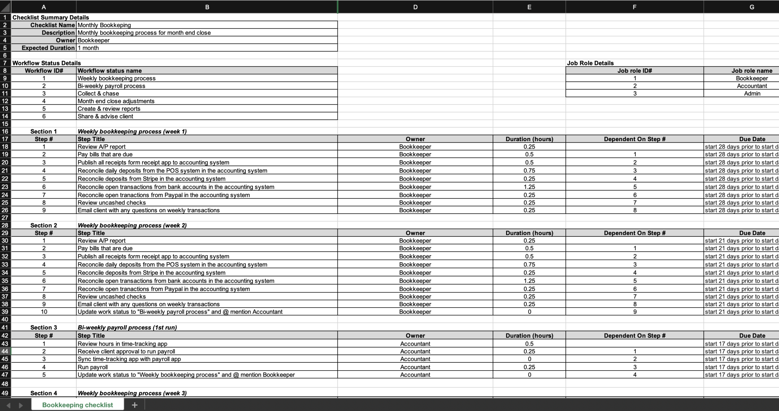 Simple Start Weekly Bookkeeping Karbon Templates