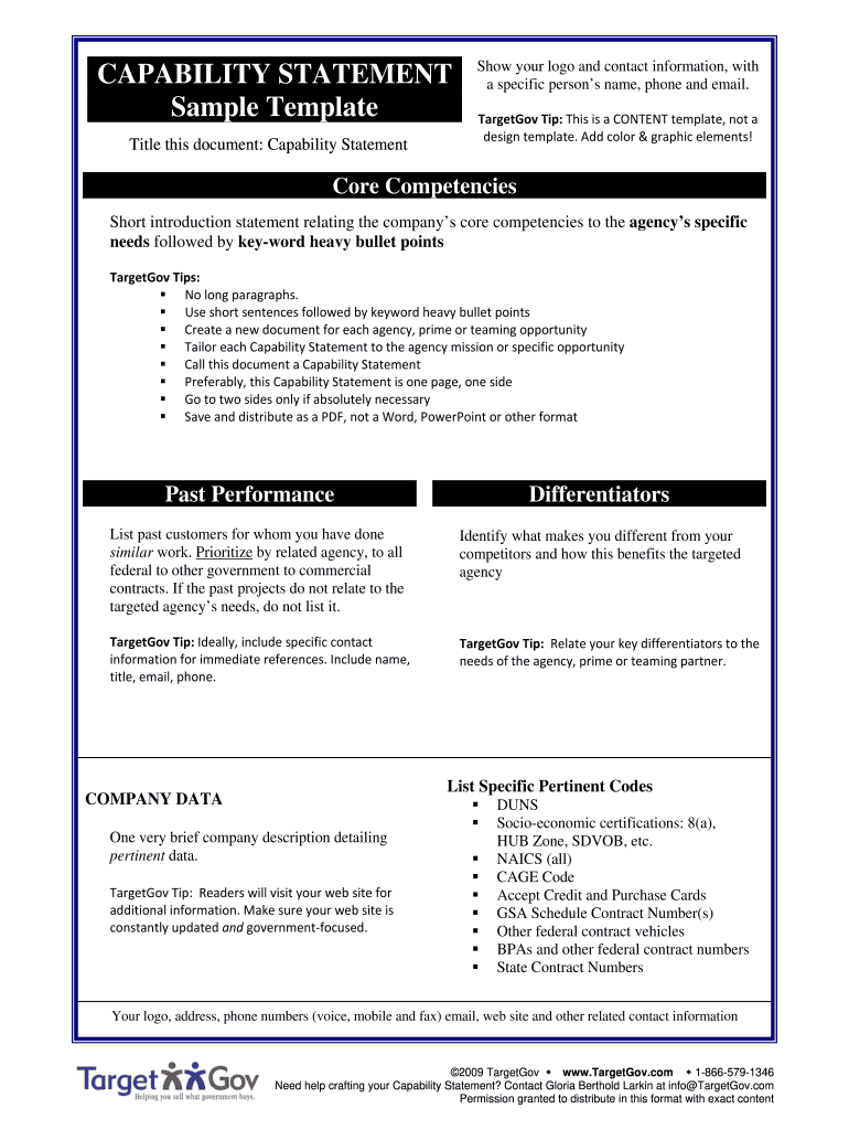 TargetGov Capability Statement Form Blank Fillable Template Fill Out Print Download PDF PdfFiller