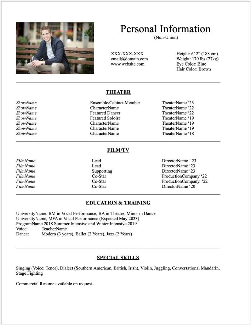 Theater Resume 2026 Templates Guide Headshots NYC NJ