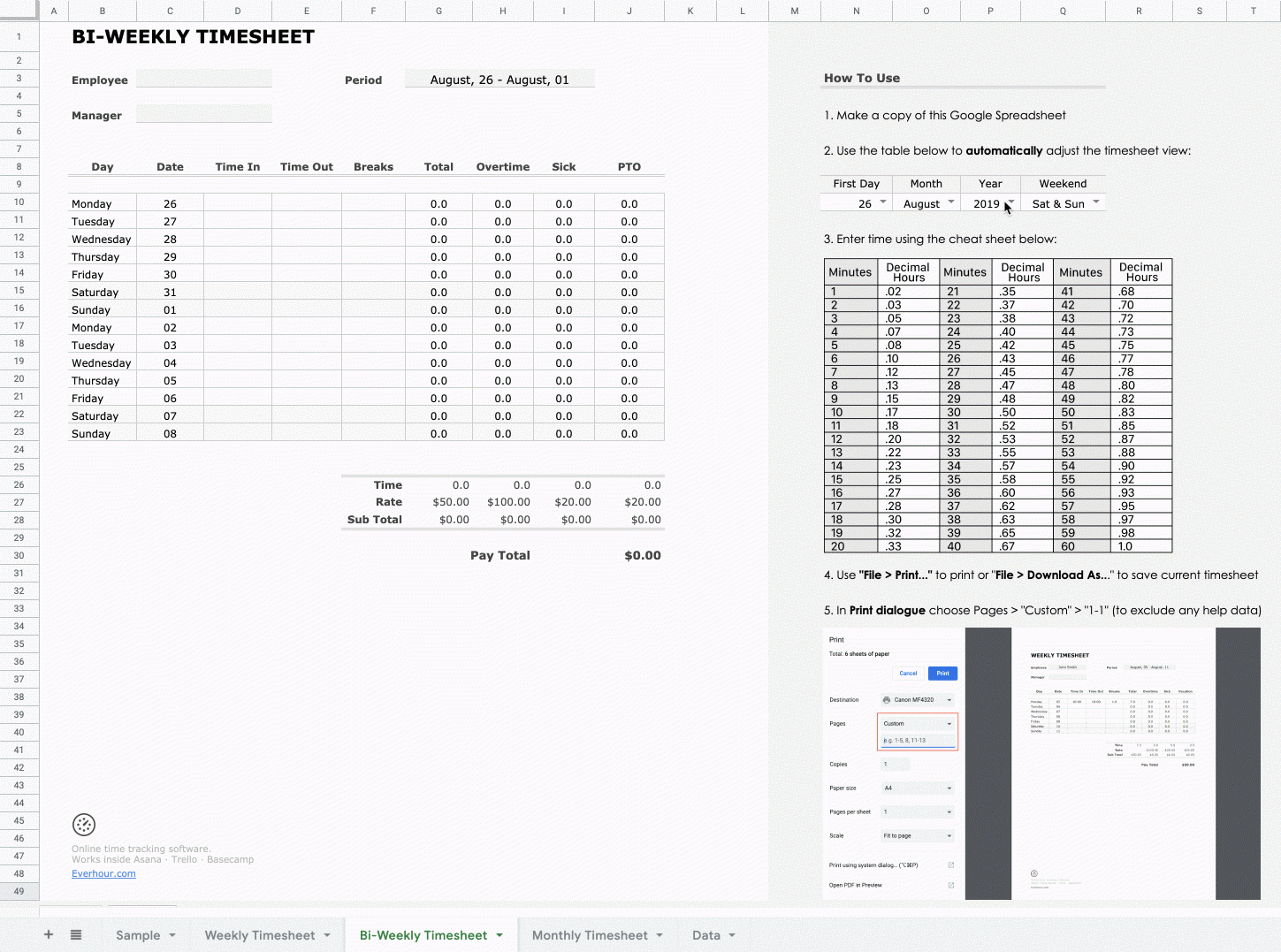google sheets timesheet template