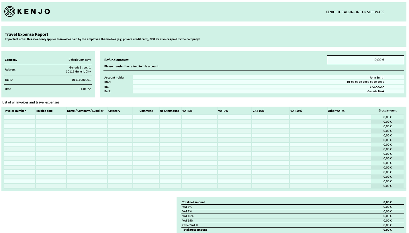 Travel Expense Template Kenjo