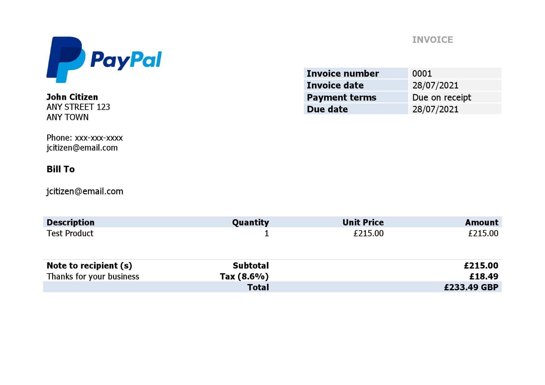 USA PayPal Invoice Template In Word And PDF Format Fully Editable