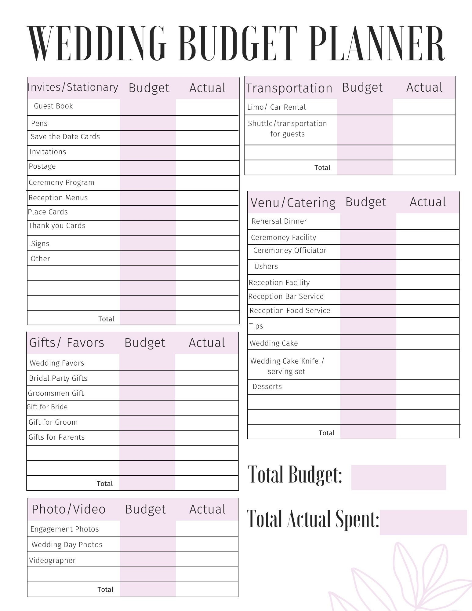 Wedding Budget Planner Tracker digital Download Etsy Israel