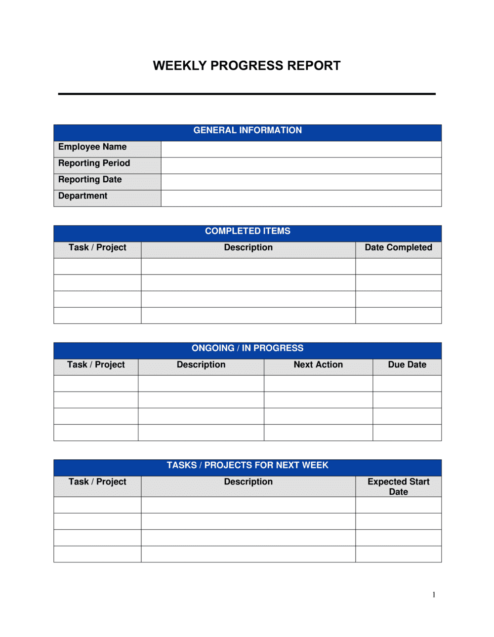 Weekly Report Template Free Word PDF